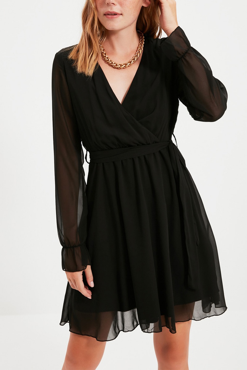 Trendyol Mujer Negro Vestido Evasé