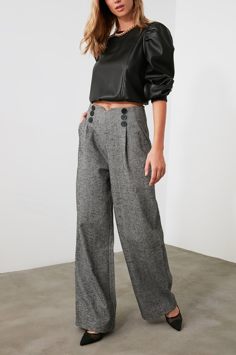 Trendyol Mujer Gris Pantalón Wide Leg