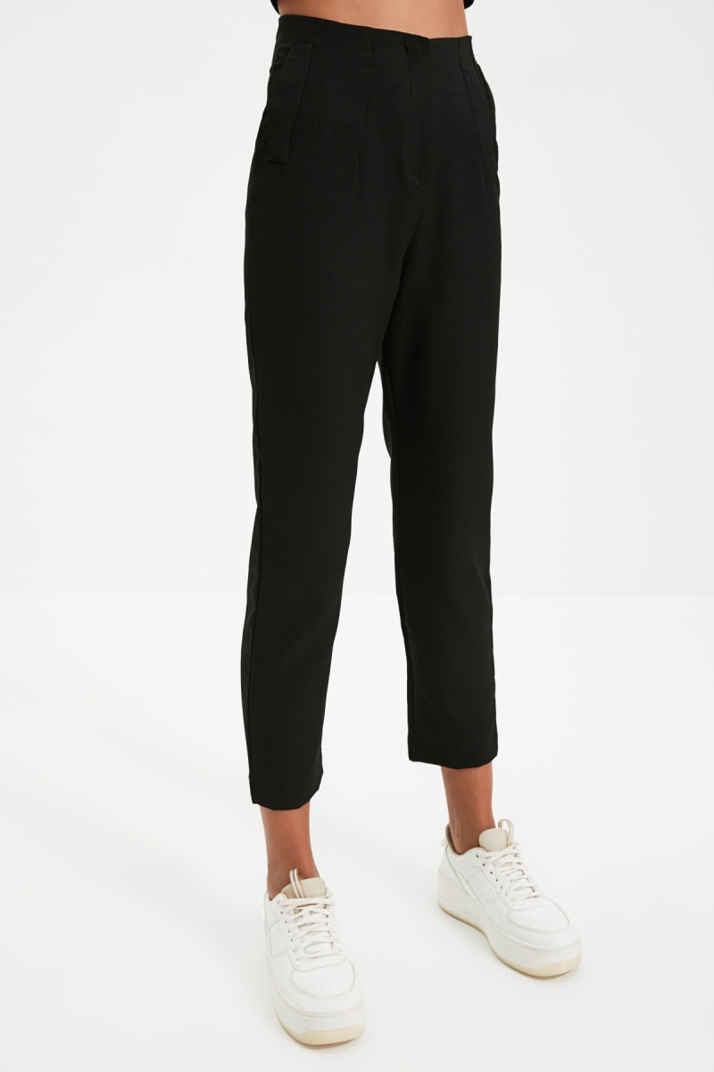 Trendyol Mujer Negro Pantalón Slim Fit 7/8 De Tiro Alto