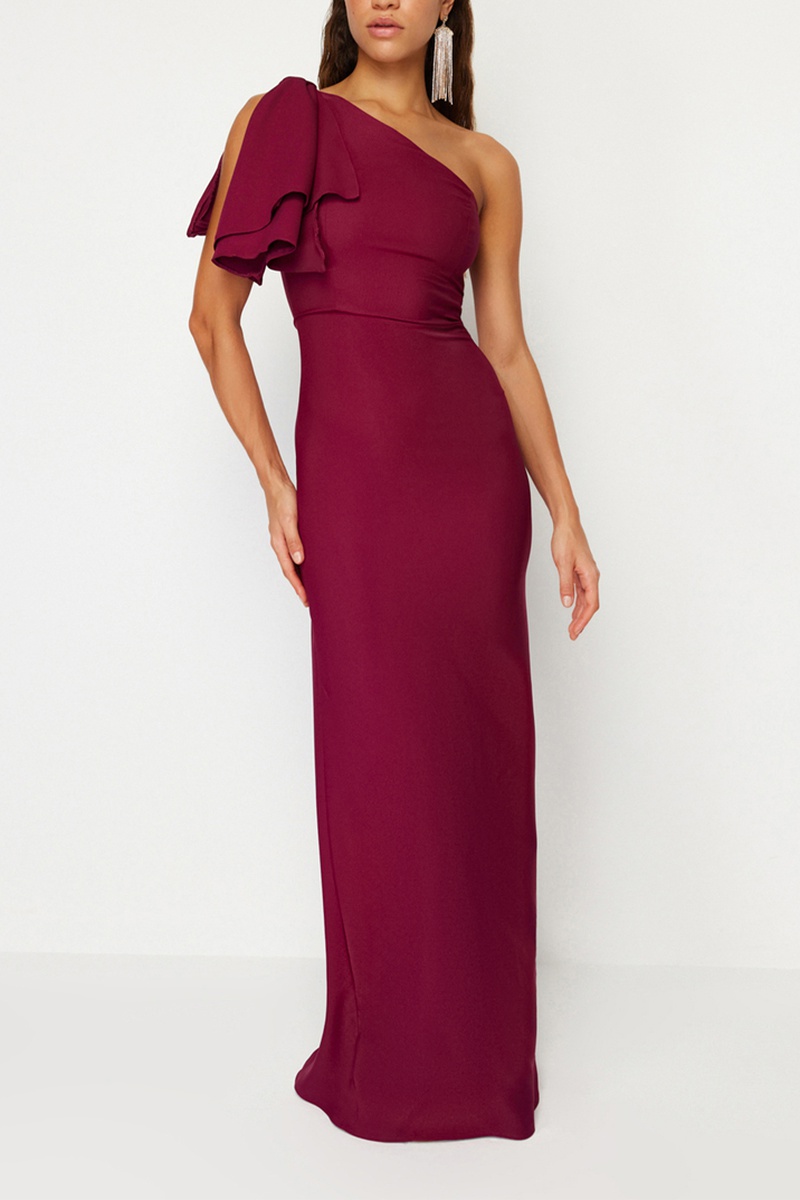 Trendyol Mujer Rojo Vestido Asimétrico - Burdeos