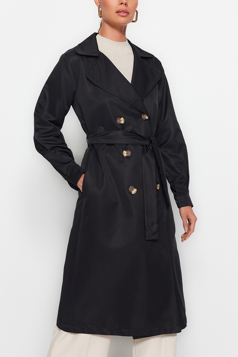 Trendyol Mujer Negro Gabardina
