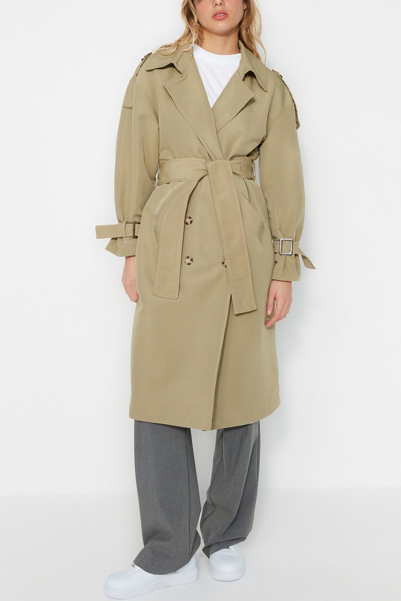 Trendyol Mujer Verde Gabardina Caqui Claro