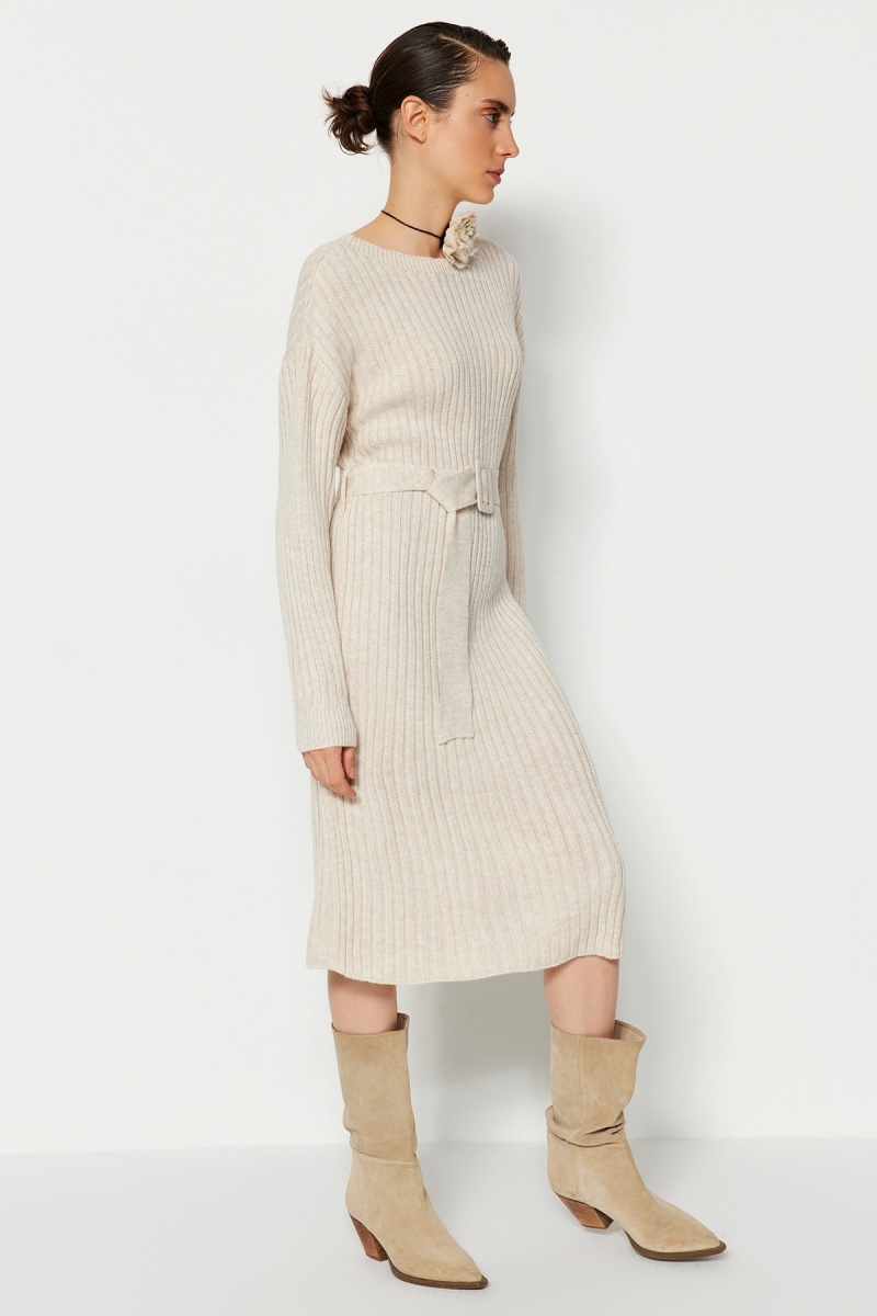 Trendyol Mujer Beige Vestido Jersey