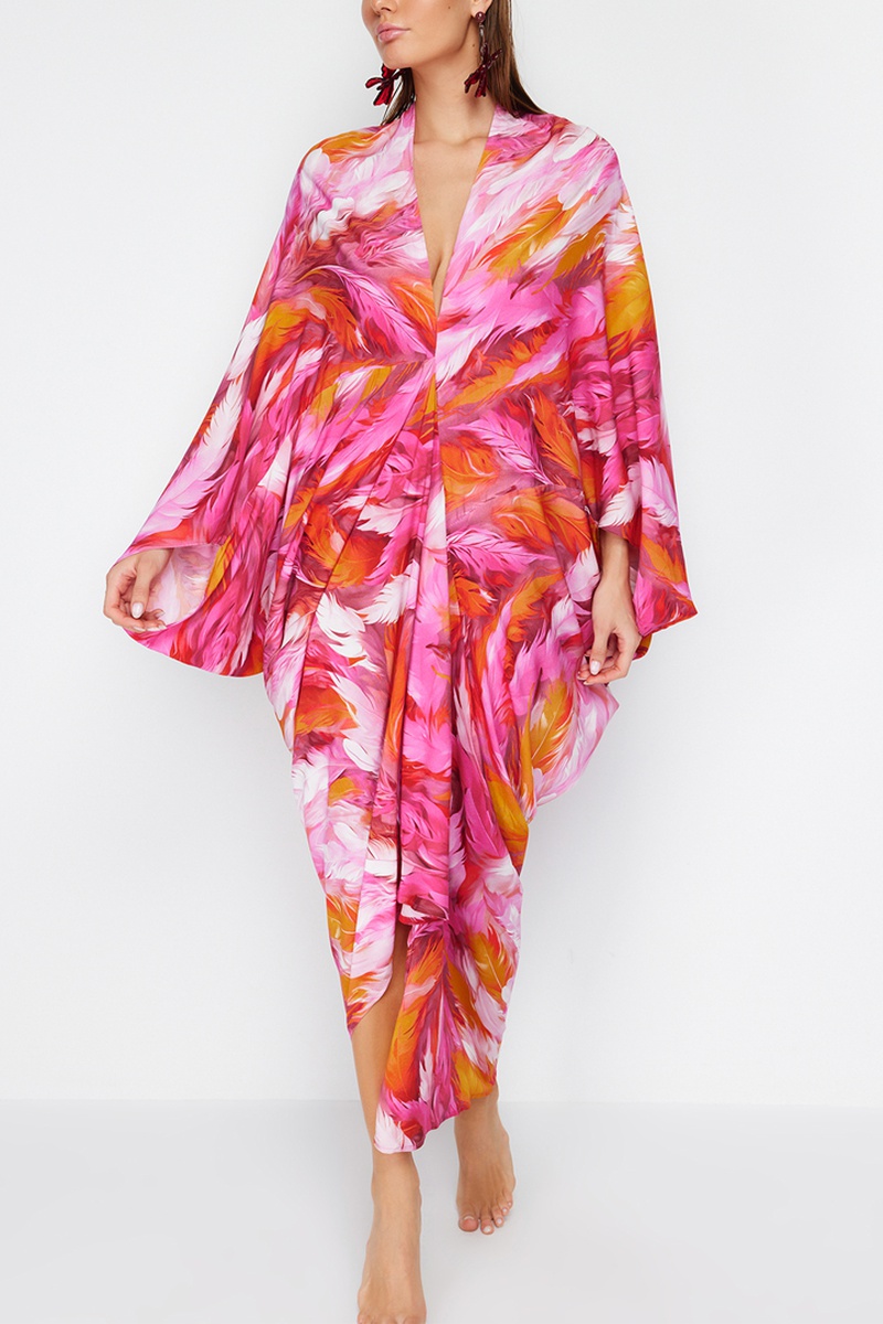 Trendyol Mujer Blanco/Naranja/Rosa Vestido Asimétrico