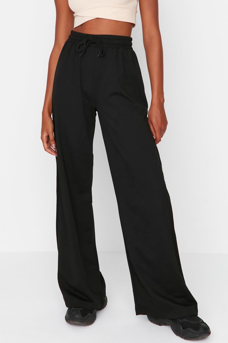 Trendyol Negro Pantalón Wide Leg De Tiro Alto