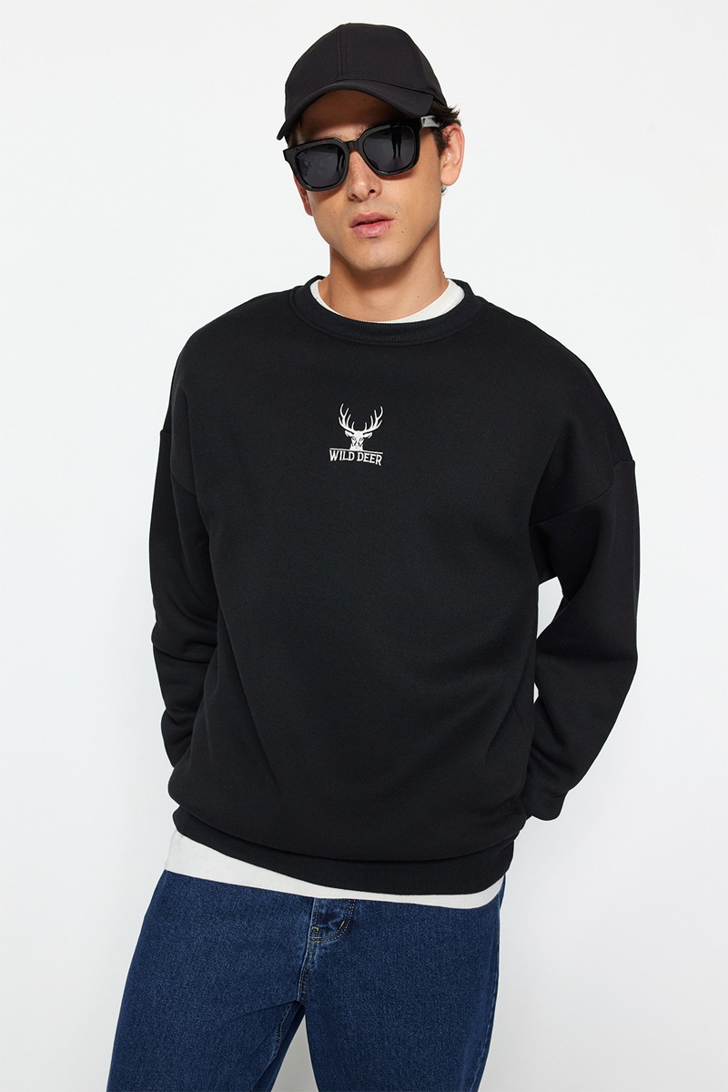 Trendyol Hombre Negro Sudadera Oversize