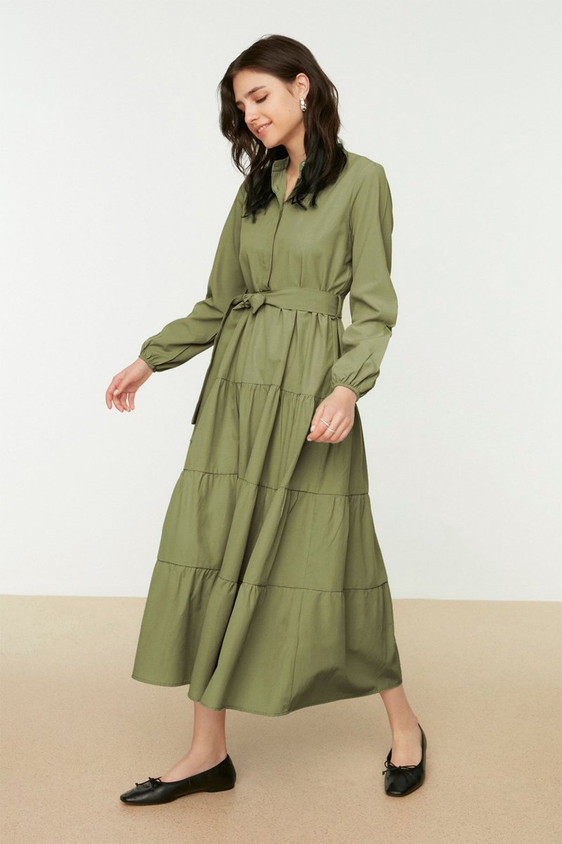 Trendyol Mujer Verde Vestido Largo