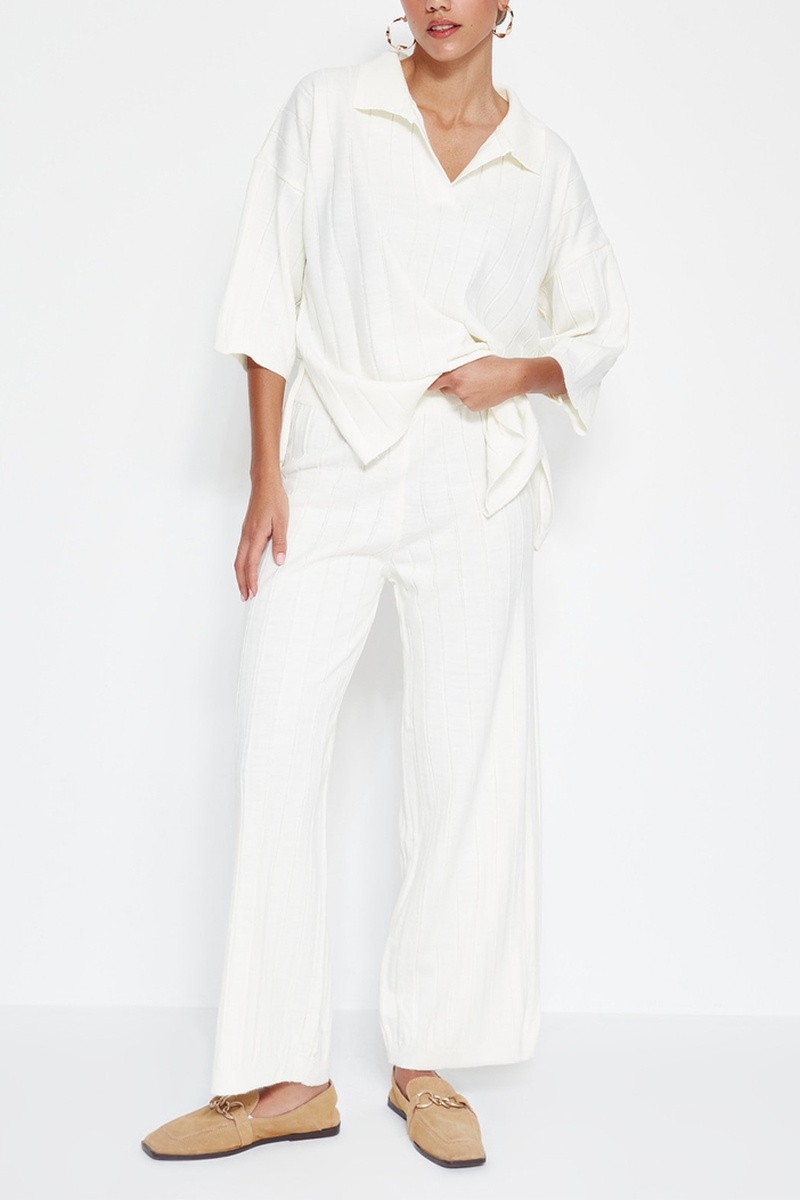 Trendyol Mujer Blanco Blusa Y Pantalón Wide Leg Crudo