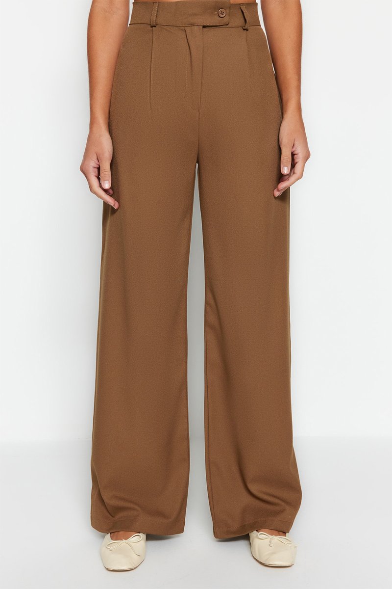 Trendyol Mujer Marrón Pantalón Wide Leg De Tiro Alto