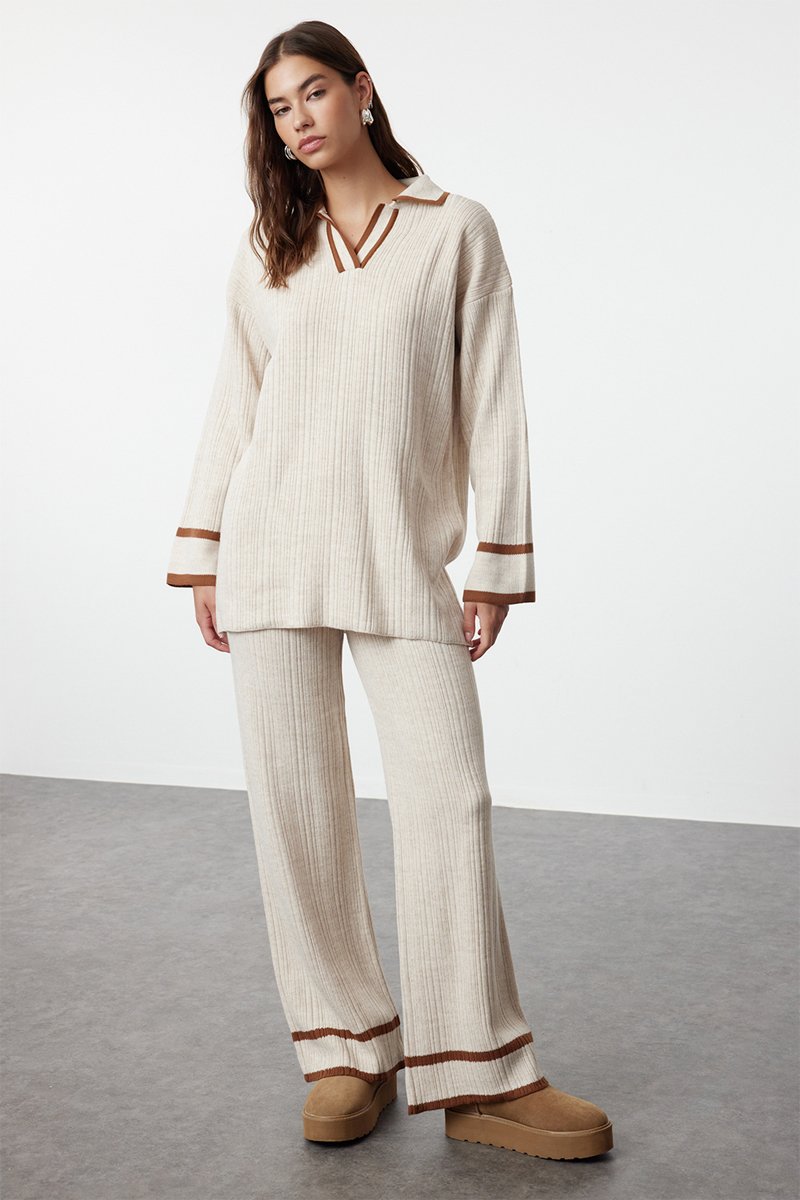 Trendyol Mujer Beige/Marrón Jersey Y Pantalón