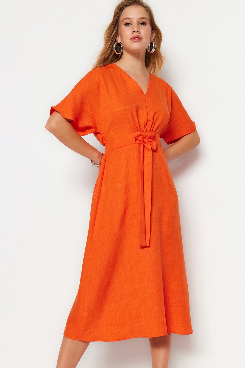 Trendyol Mujer Naranja Vestido Midi