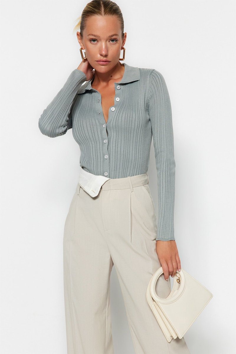 Trendyol Mujer Gris Cárdigan