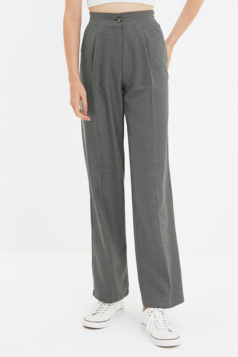 Trendyol Mujer Gris Pantalón Wide Leg