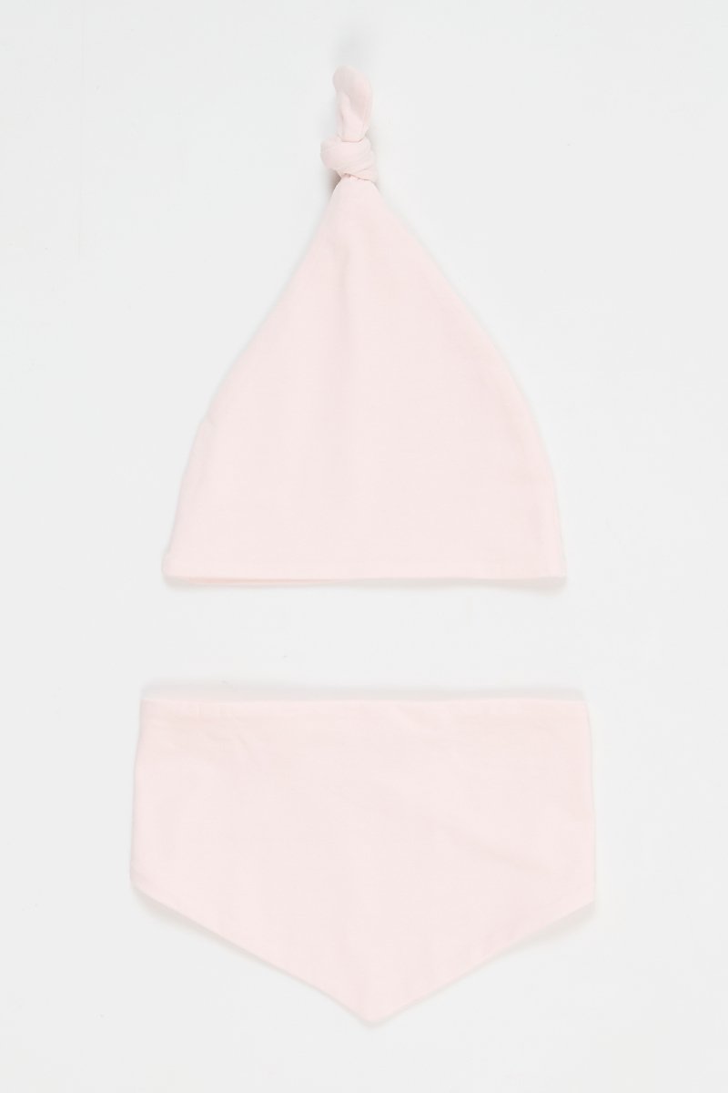Bonnet et bavoir - Rose
