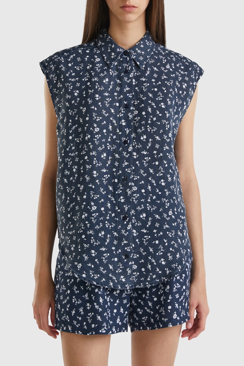 Chemisier en lin - Bleu foncé