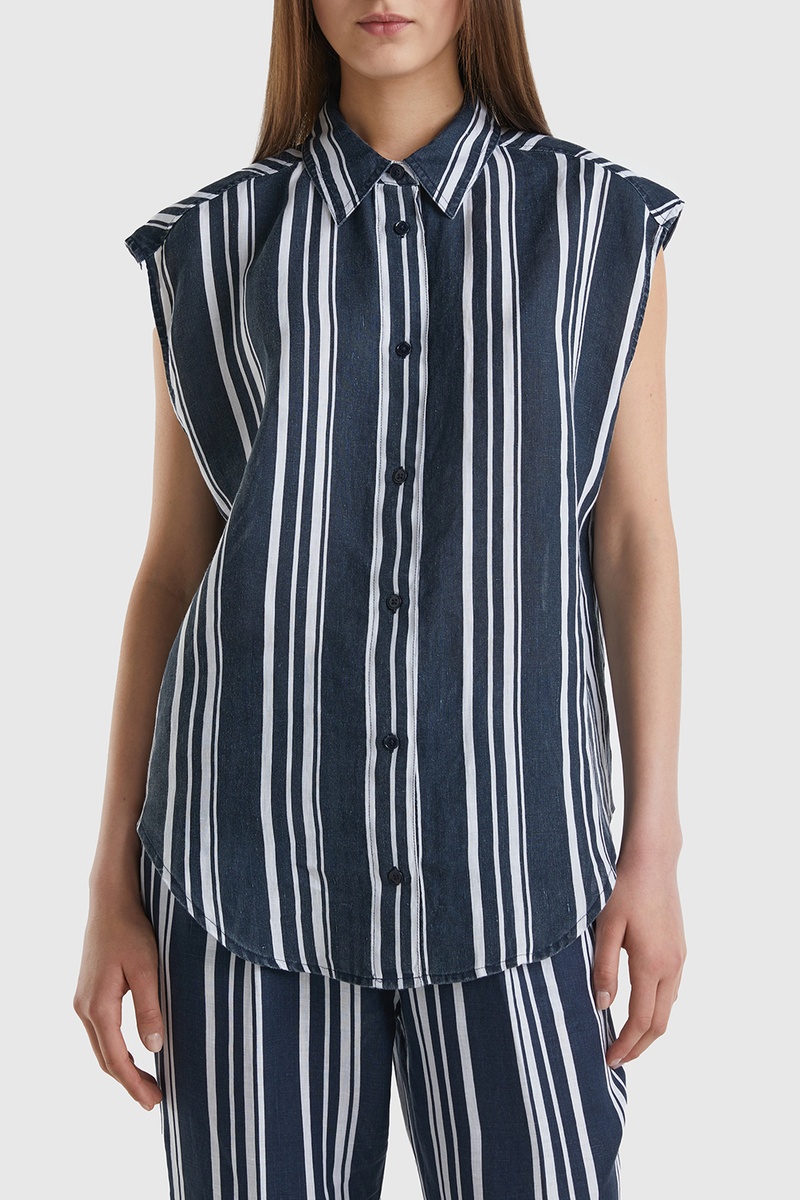 Chemisier en lin - Bleu foncé