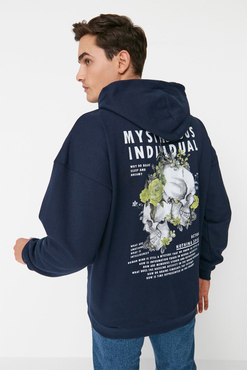 Trendyol Hombre Azul Sudadera Con Capucha