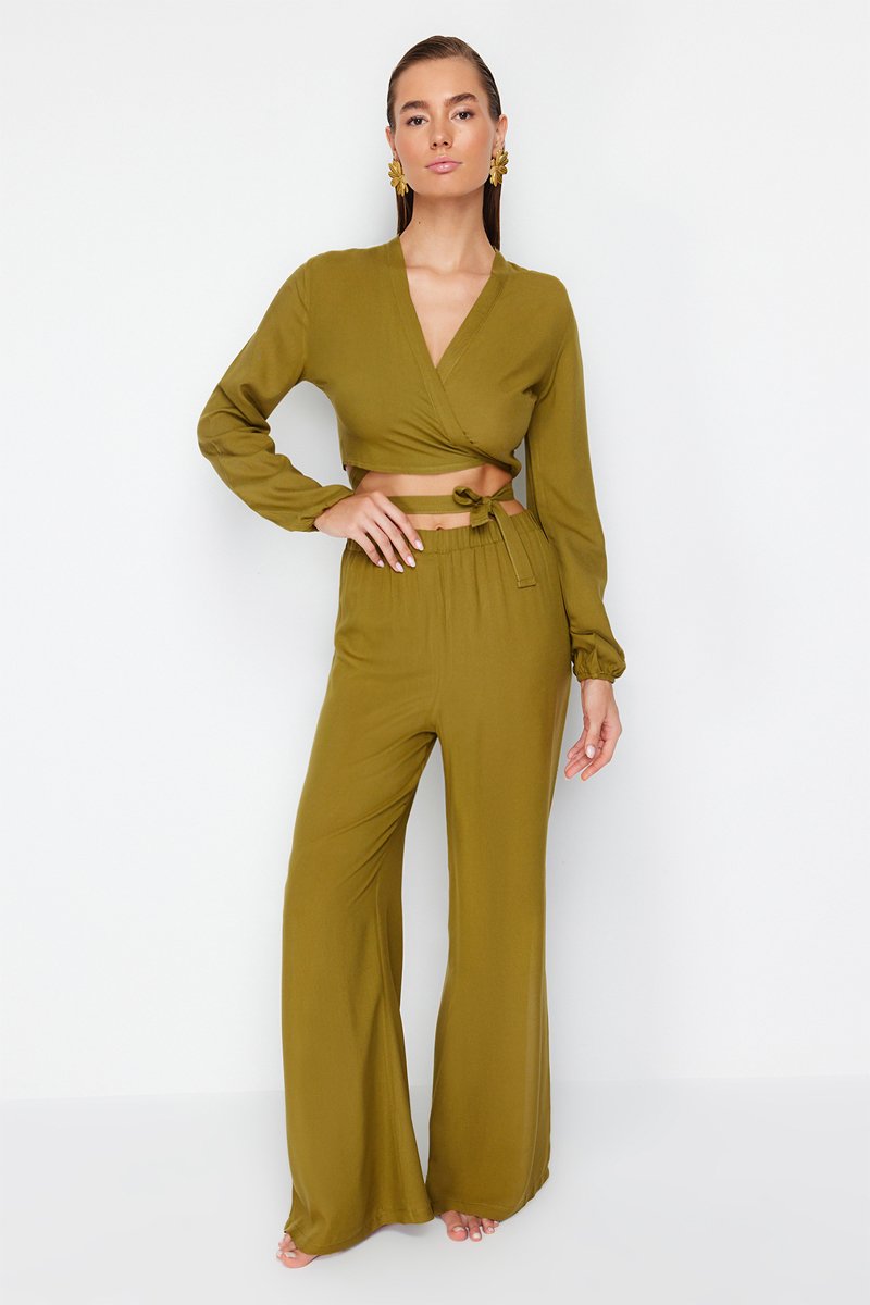Trendyol Mujer Verde Top Y Pantalón De Playa - Oliva