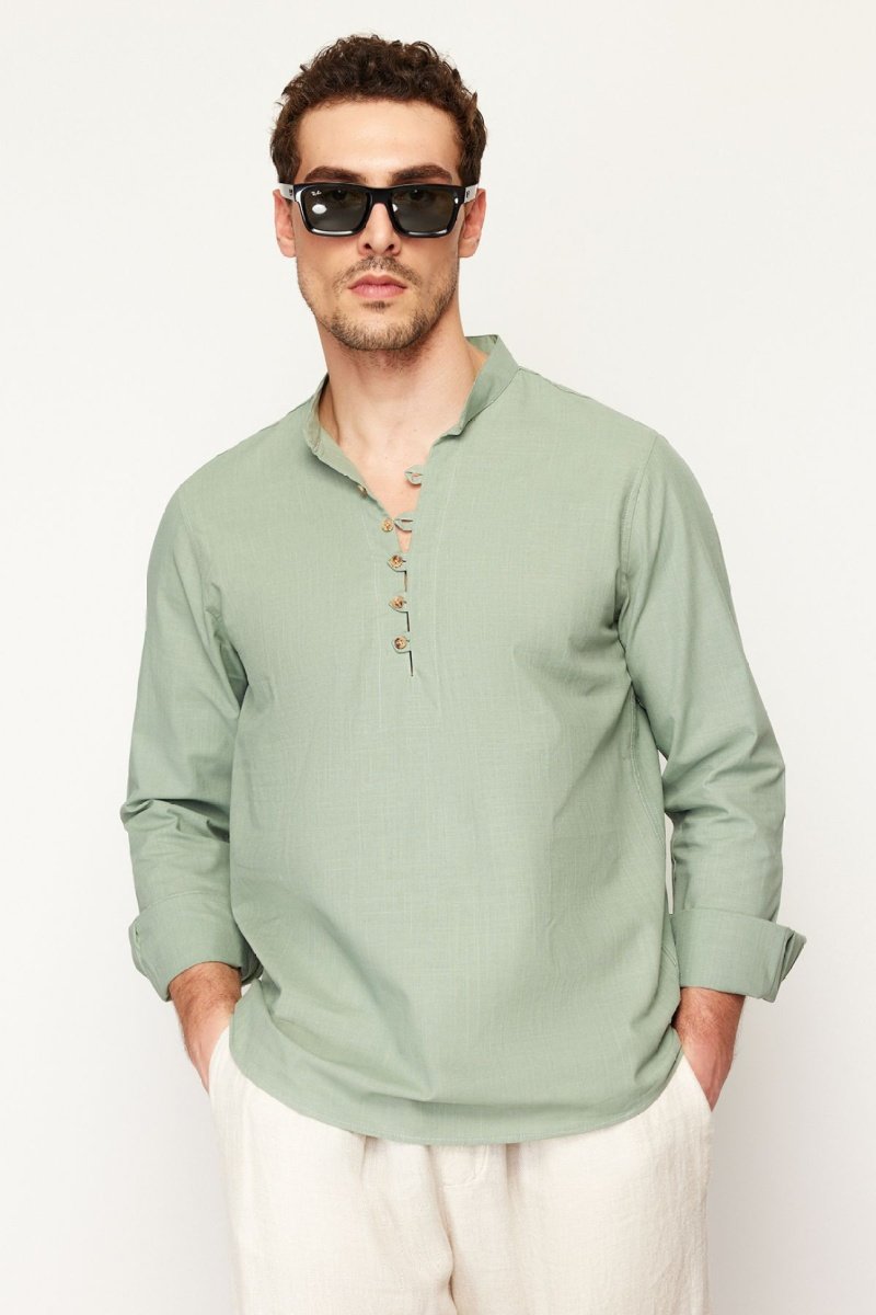 Trendyol Hombre Verde Camisa Slim Fit - Caqui