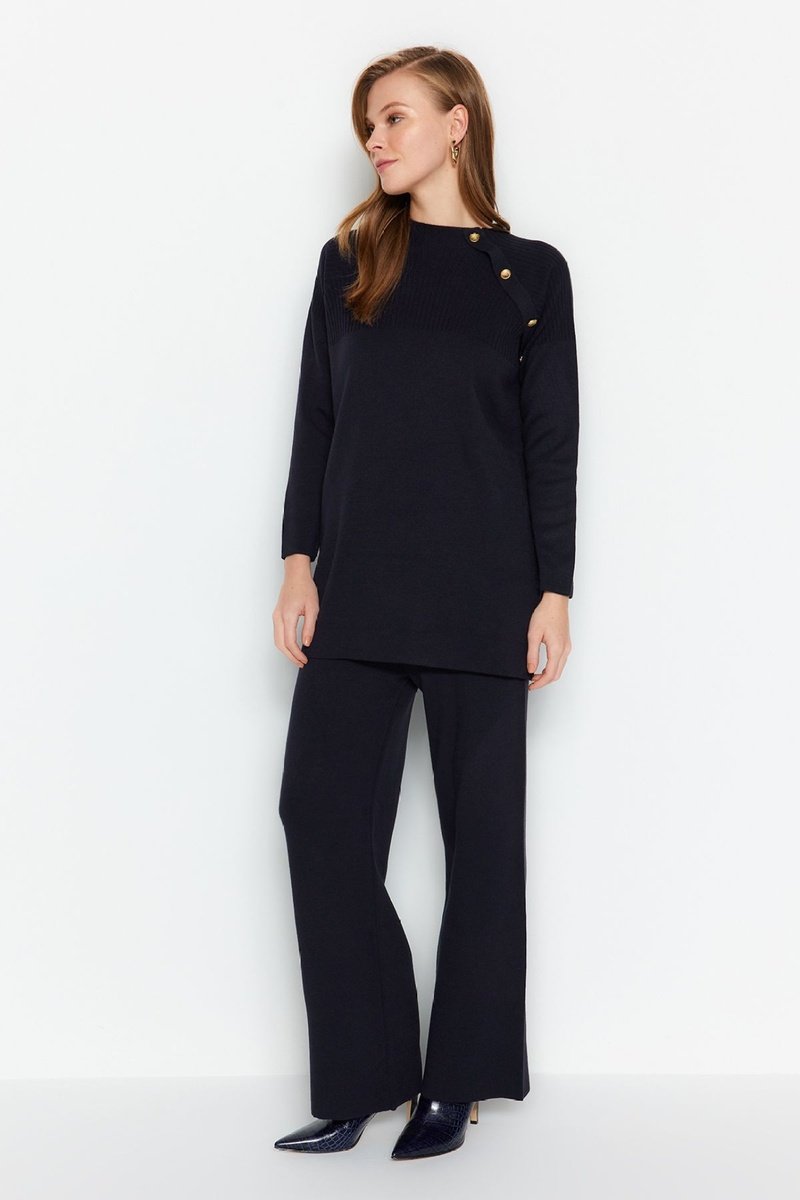 Trendyol Mujer Azul Túnica Regular Fit Y Pantalón - Marino