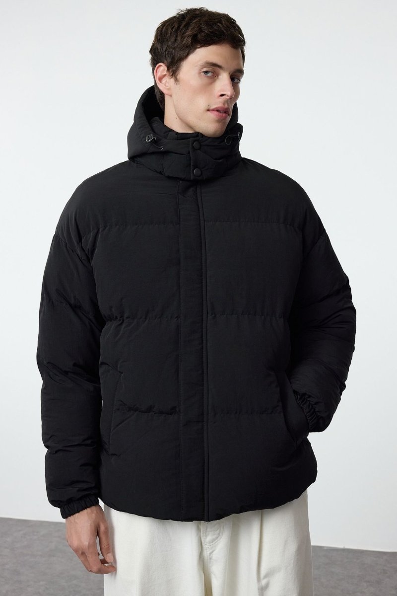 Trendyol Hombre Negro Anorak Oversize Con Capucha