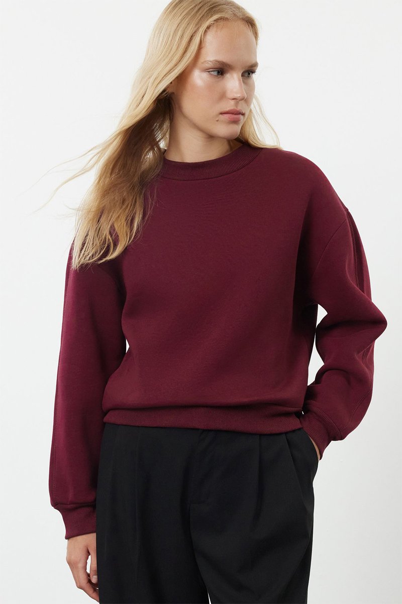 Trendyol Mujer Rojo Sudadera Relaxed - Burdeos