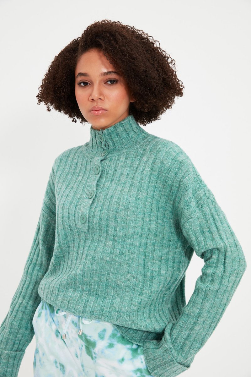 Trendyol Mujer Azul Jersey - Turquesa Jaspeado