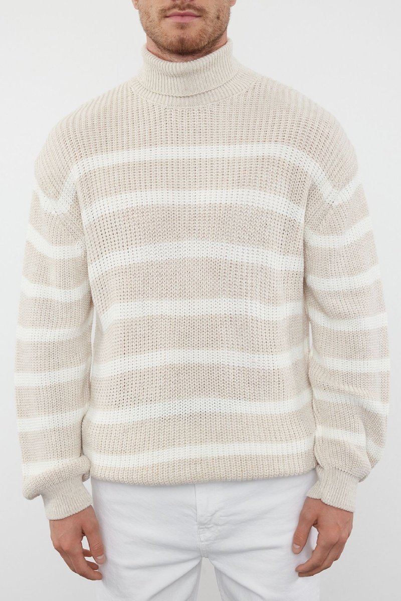 Trendyol Hombre Blanco/Beige/De Rayas Jersey Oversize