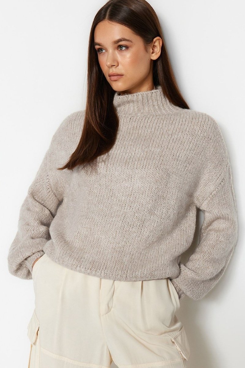 Trendyol Mujer Beige Jersey Oversize