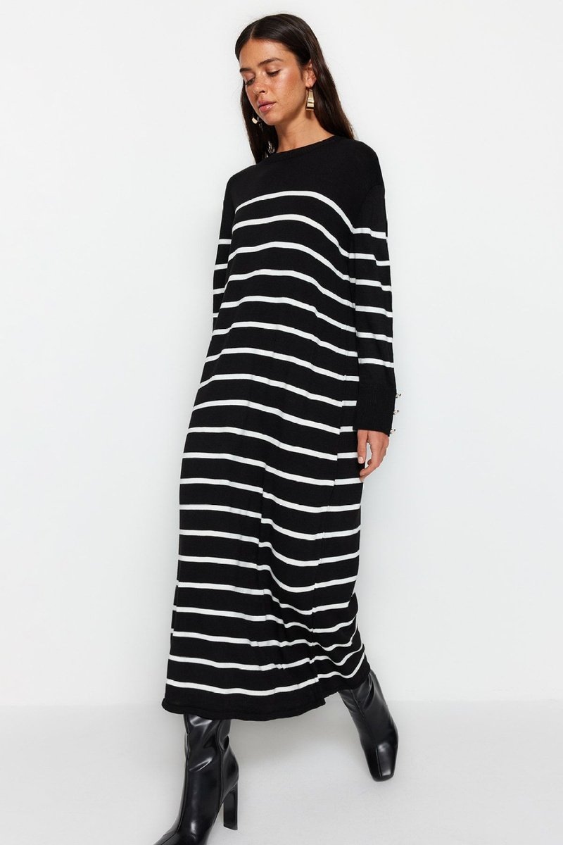 Trendyol Mujer Blanco/Negro/De Rayas Vestido Jersey