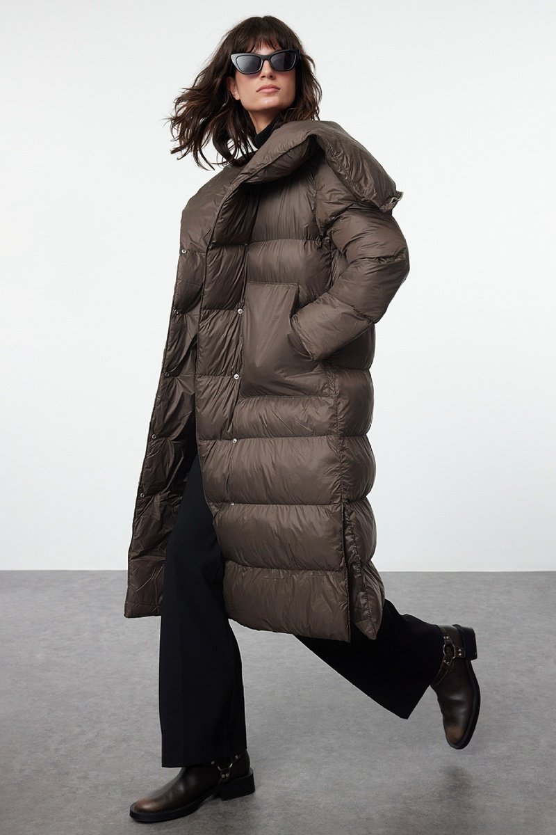 Trendyol Mujer Marrón Anorak Largo Oversize Con Capucha