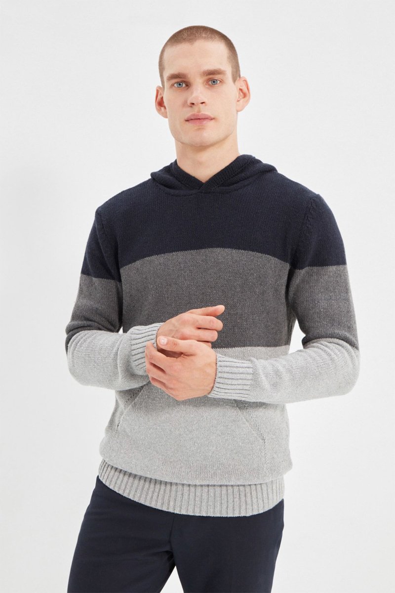 Trendyol Hombre Azul/Gris Jersey Con Capucha - Y Marino