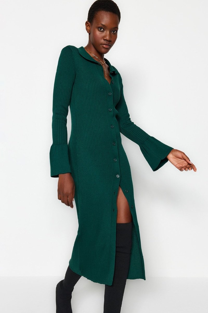 Trendyol Mujer Verde Vestido Camisero - Oscuro