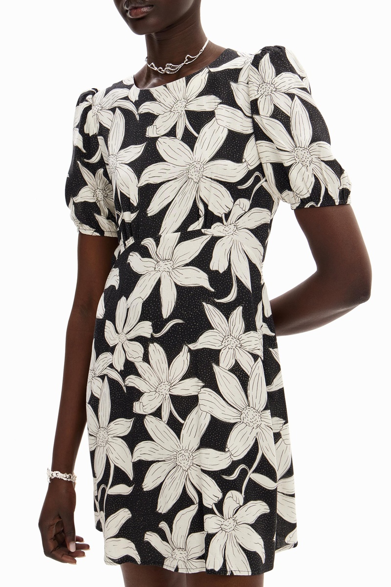 Desigual Mujer Blanco/Negro Vestido Evasé