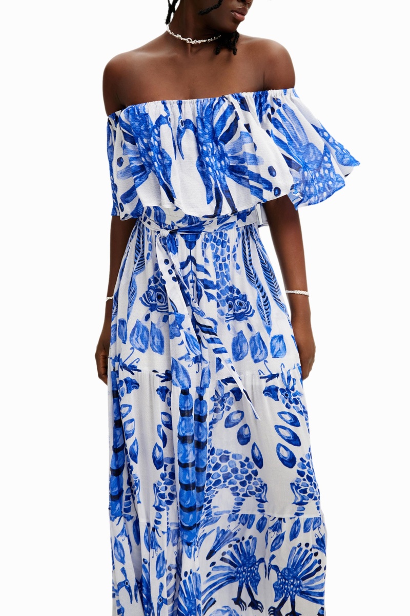 Desigual Mujer Blanco Vestido Largo