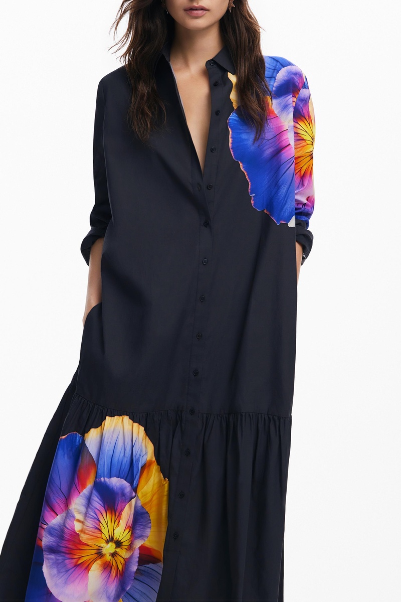 Desigual Mujer Negro/Violeta Vestido Camisero
