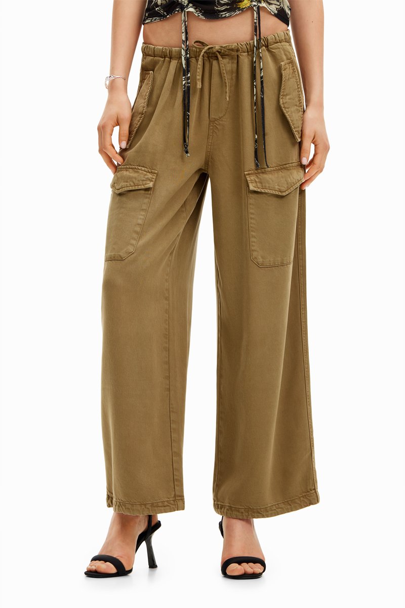 Desigual Mujer Verde Pantalón Cargo - Caqui