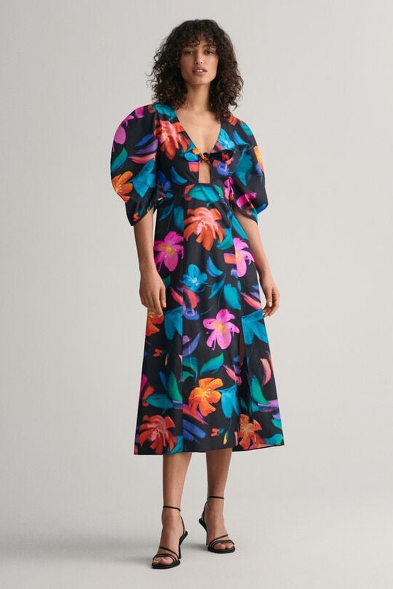 Gant Mujer Negro/Multicolor Vestido Midi Slim Fit