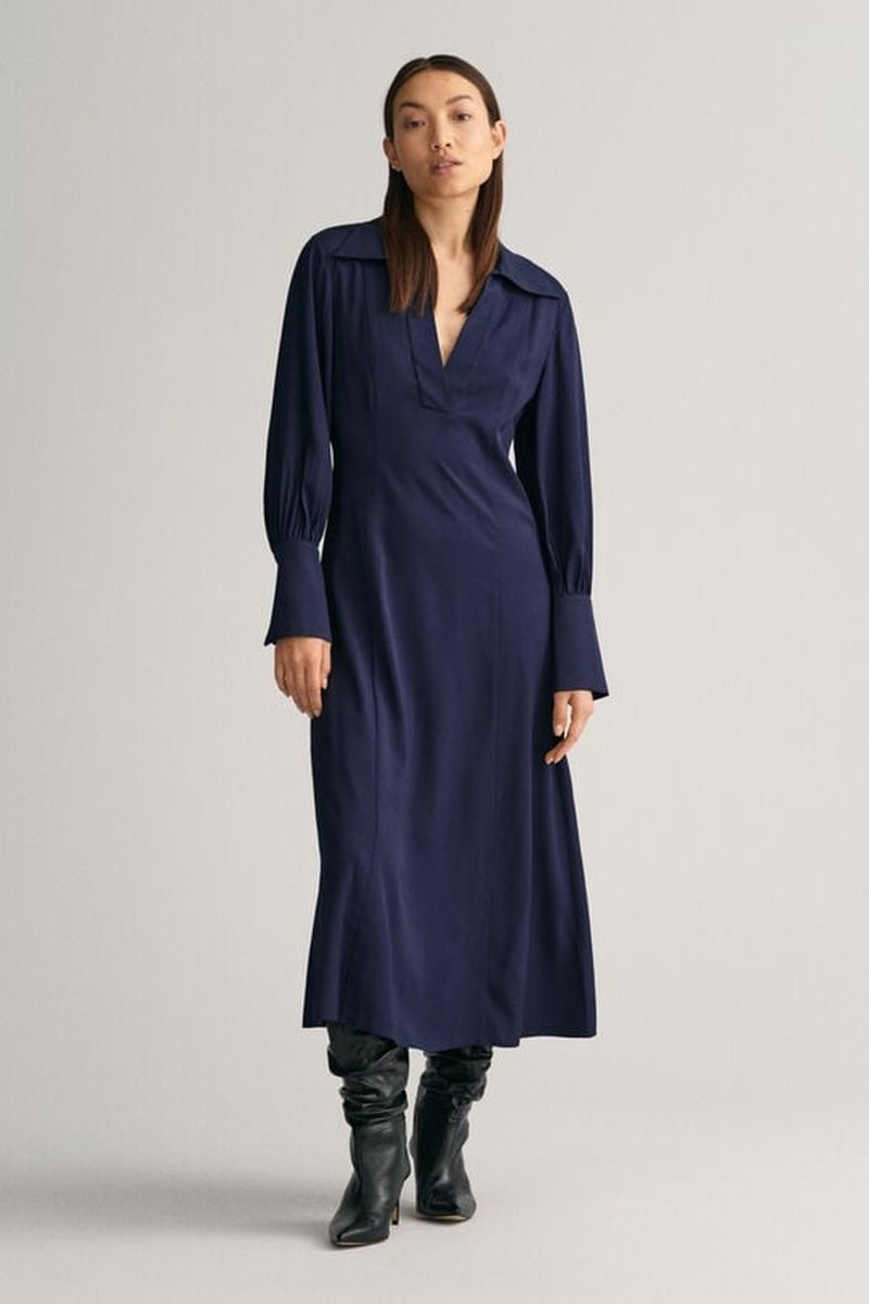 Gant Mujer Azul Vestido Midi Slim Fit - Marino