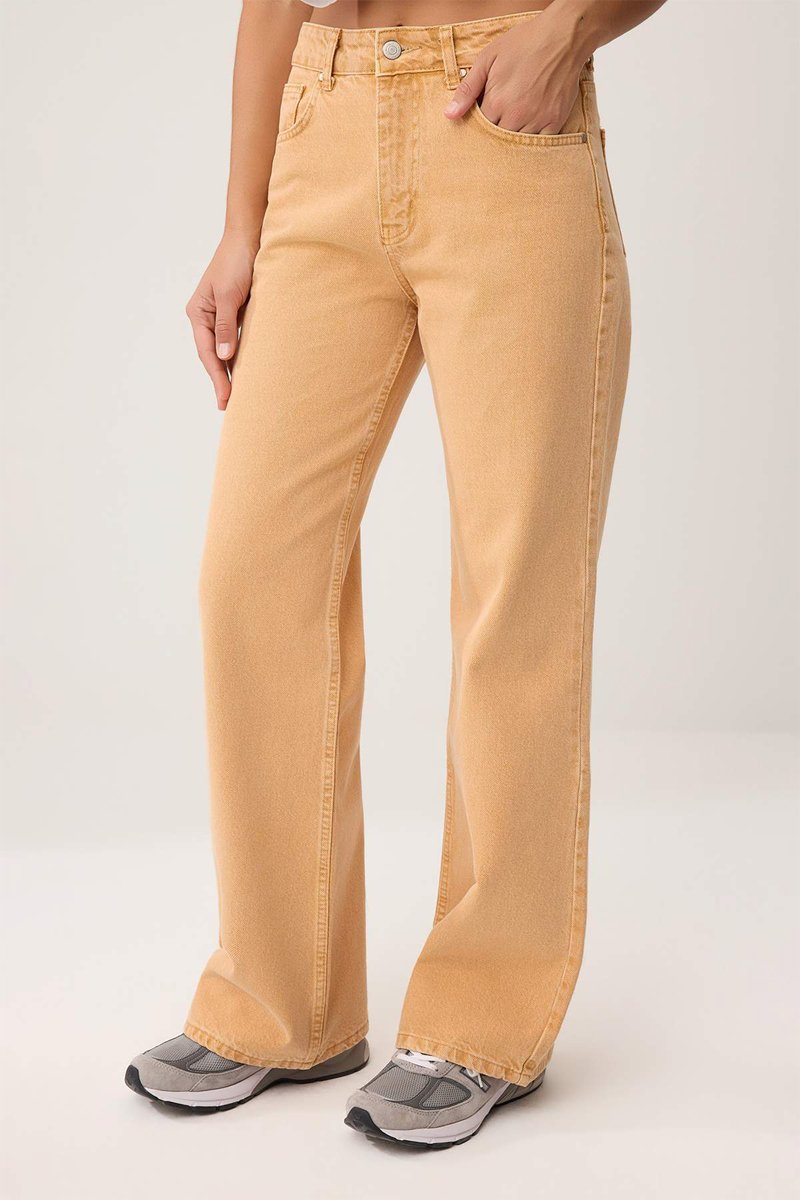 Trendyol Mujer Naranja Vaquero Wide Leg De Tiro Alto
