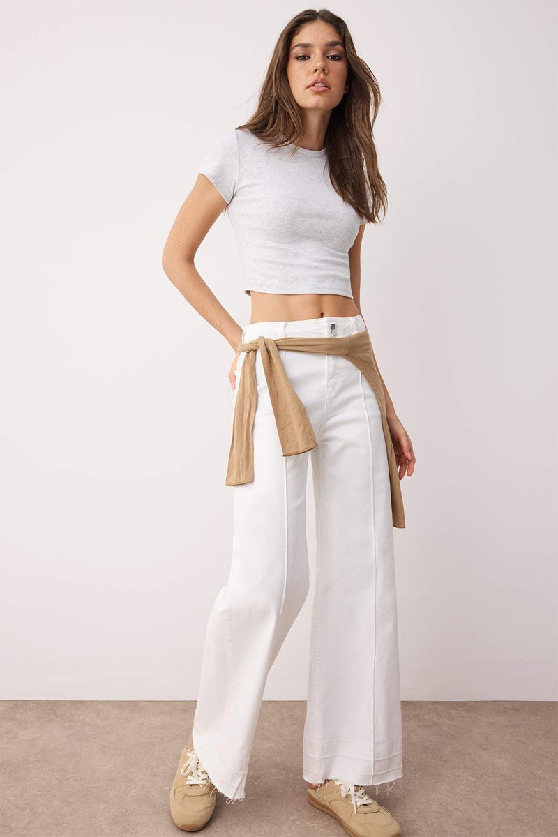 Trendyol Mujer Blanco Vaquero Wide Leg De Tiro Alto