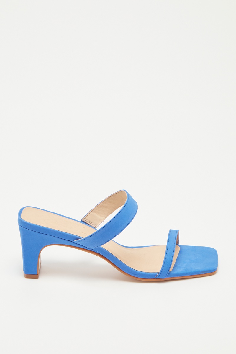 Mules à talons en cuir de veau velours Kiara - Bleu