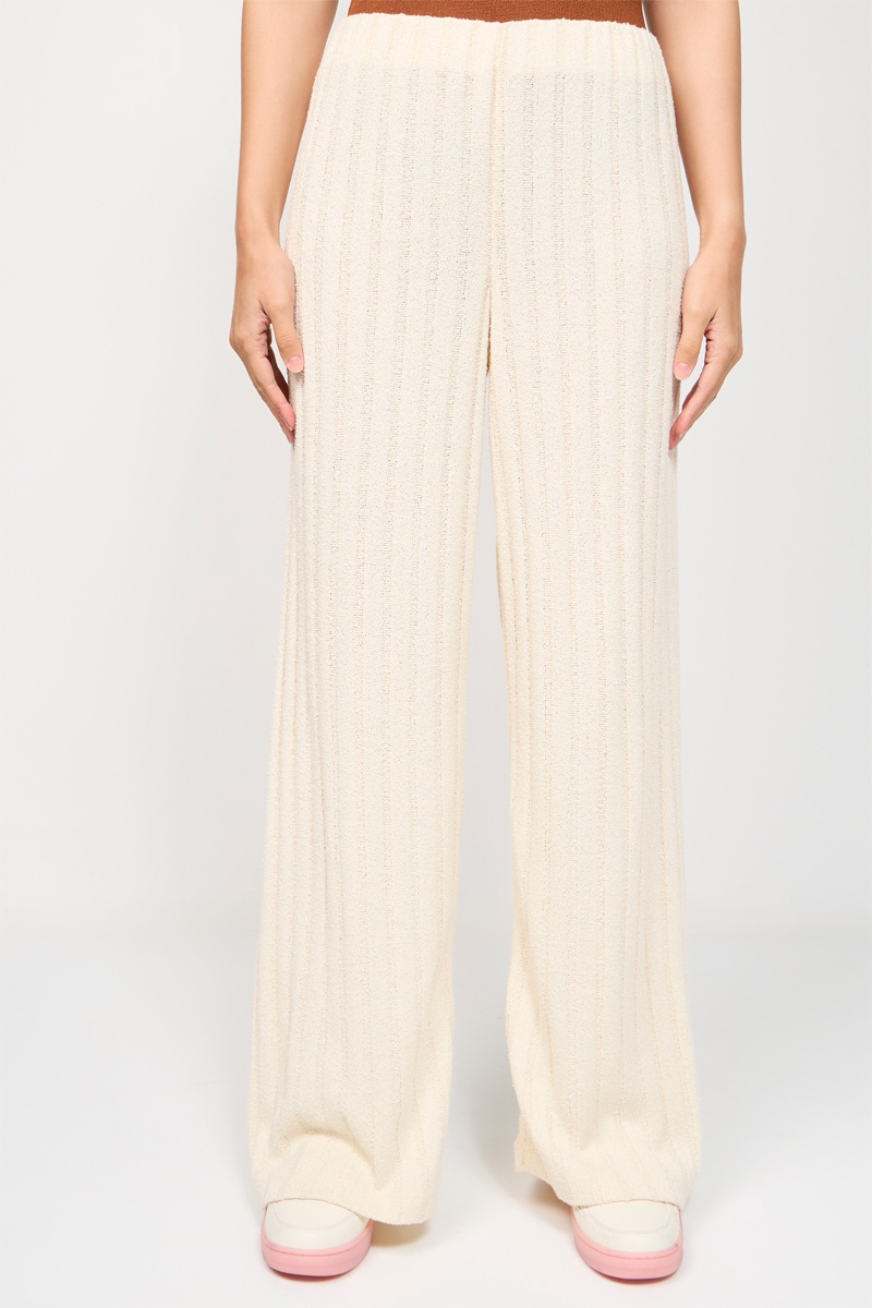 Pantalon wide legs taille haute Ecru