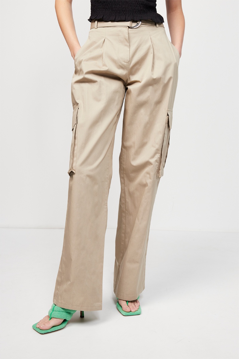 Pantalon cargo taille haute Kaki