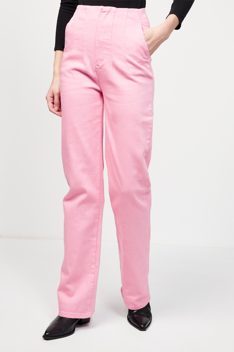 Pantalon wide legs taille haute Rose