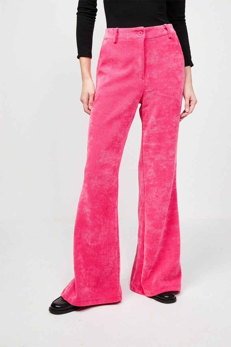 Pantalon flare en velours taille haute Fuchsia