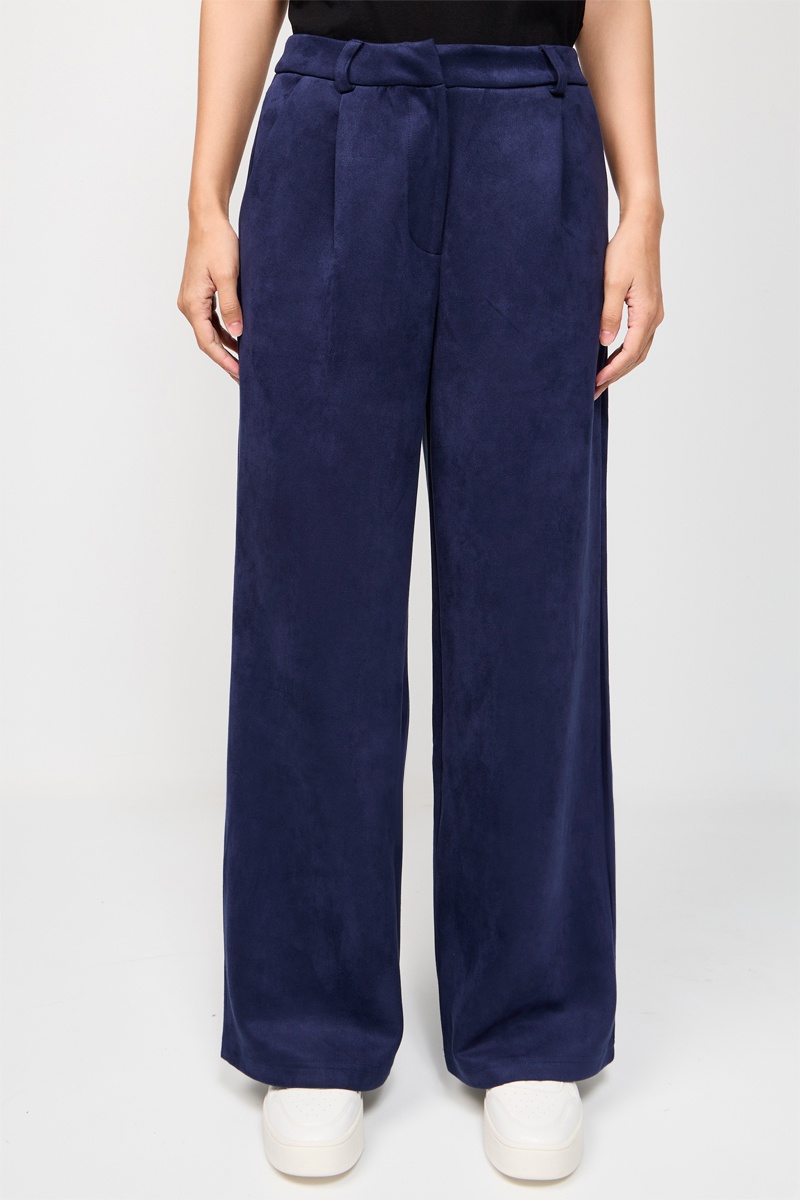 Pantalon wide legs taille haute Bleu marine