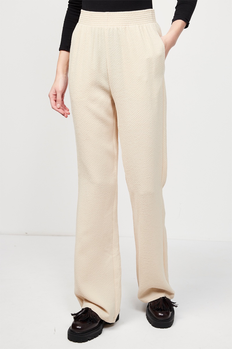 Pantalon wide legs taille haute Beige