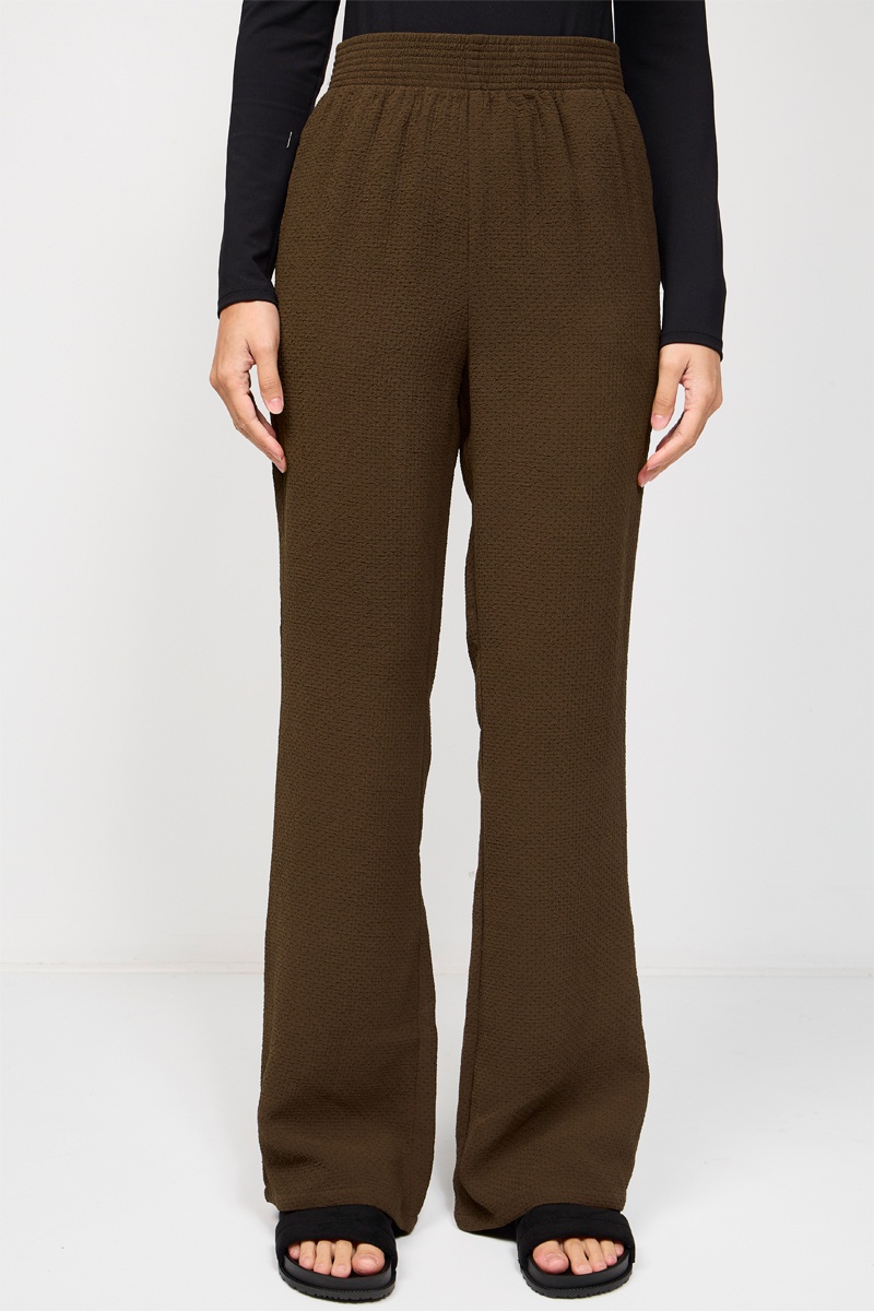 Pantalon wide legs taille haute Marron foncé