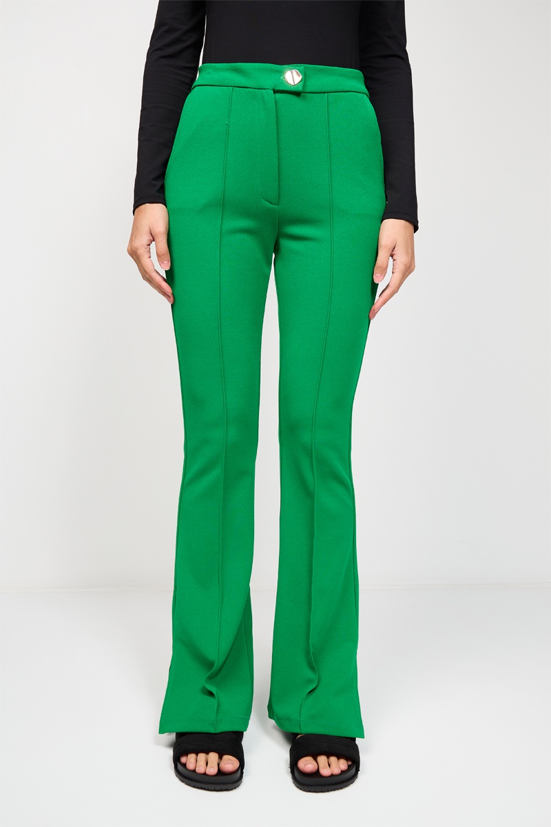 Pantalon flare taille haute Vert